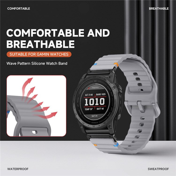 Watch Band for Garmin Fenix 8 51mm / Enduro 3 / Enduro 2 Quick Release Wavy Texture Silicone Strap with Black Connector - White