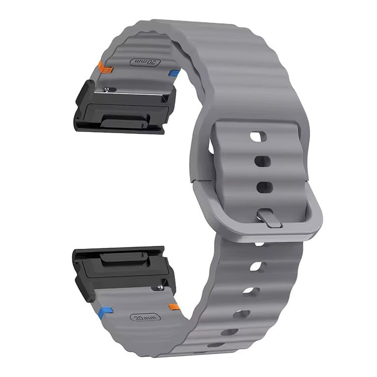 For Garmin Fenix 8 47mm / Fenix E 47mm 22mm Quick Release Wavy Texture Silicone Watch Strap with Black Connector - Dark Grey