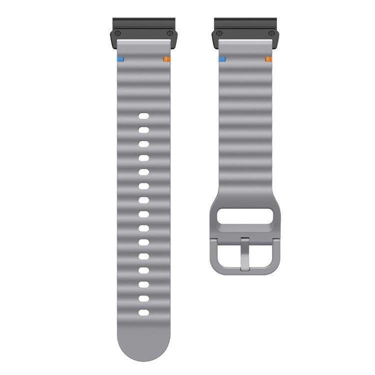 For Garmin Fenix 8 47mm / Fenix E 47mm 22mm Quick Release Wavy Texture Silicone Watch Strap with Black Connector - Dark Grey