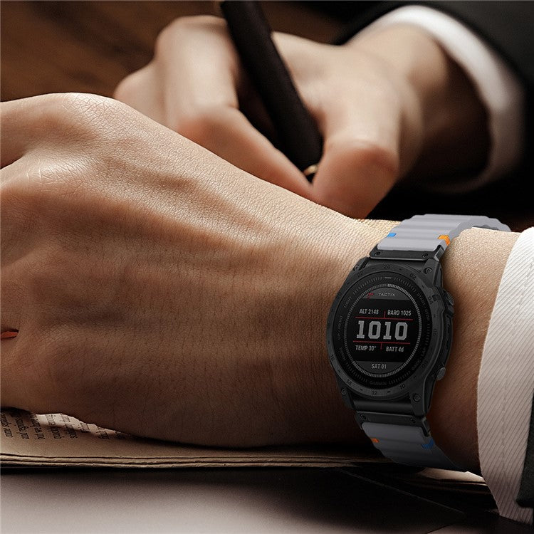 For Garmin Fenix 8 47mm / Fenix E 47mm 22mm Quick Release Wavy Texture Silicone Watch Strap with Black Connector - Dark Grey