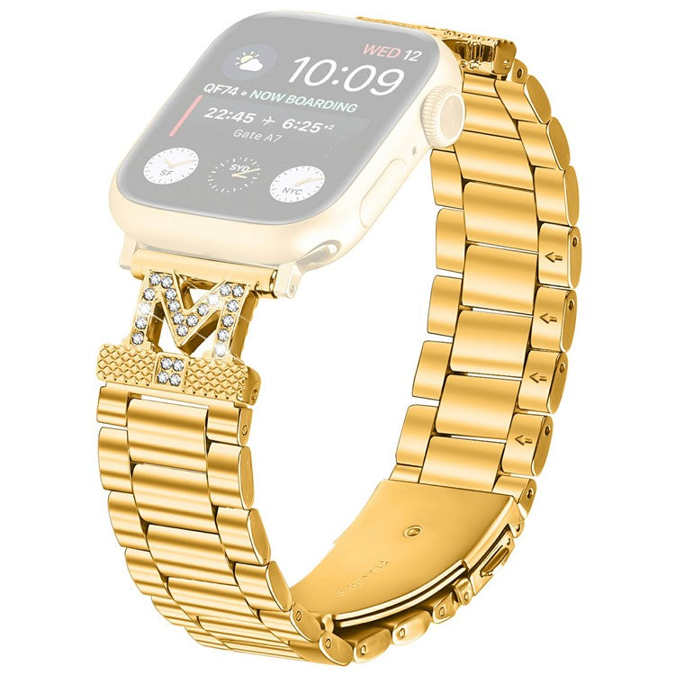 Watch Strap for Apple Watch Series 10 Ultra 9 8 7 SE 6 5 4 3 2 1 46mm 49mm 45mm 44mm 42mm M-Type Stainless Steel Band - Gold