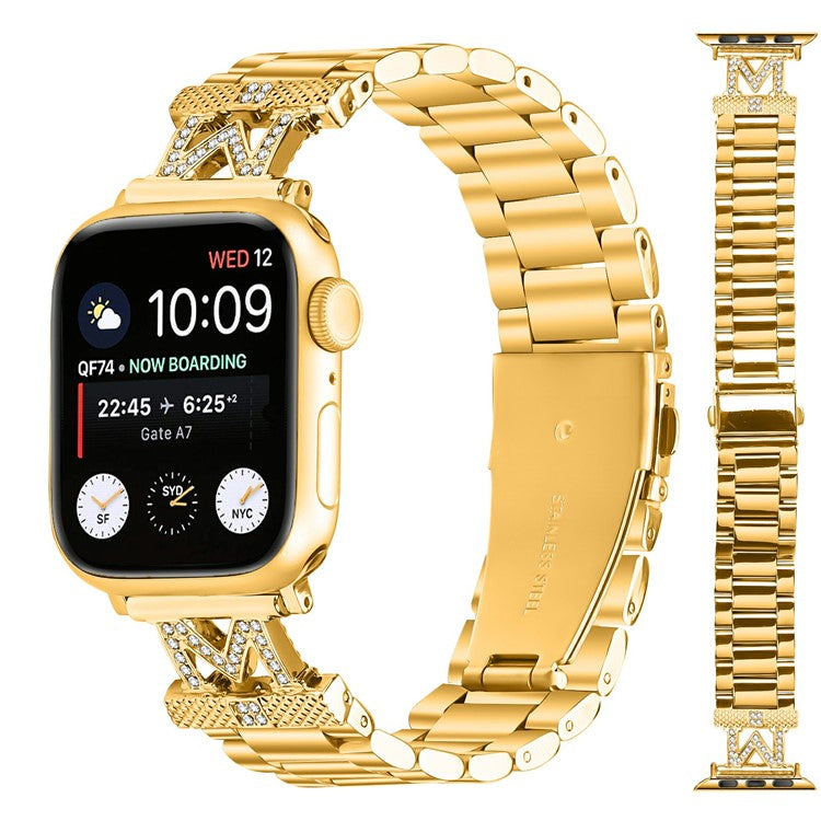 Watch Strap for Apple Watch Series 10 Ultra 9 8 7 SE 6 5 4 3 2 1 46mm 49mm 45mm 44mm 42mm M-Type Stainless Steel Band - Gold