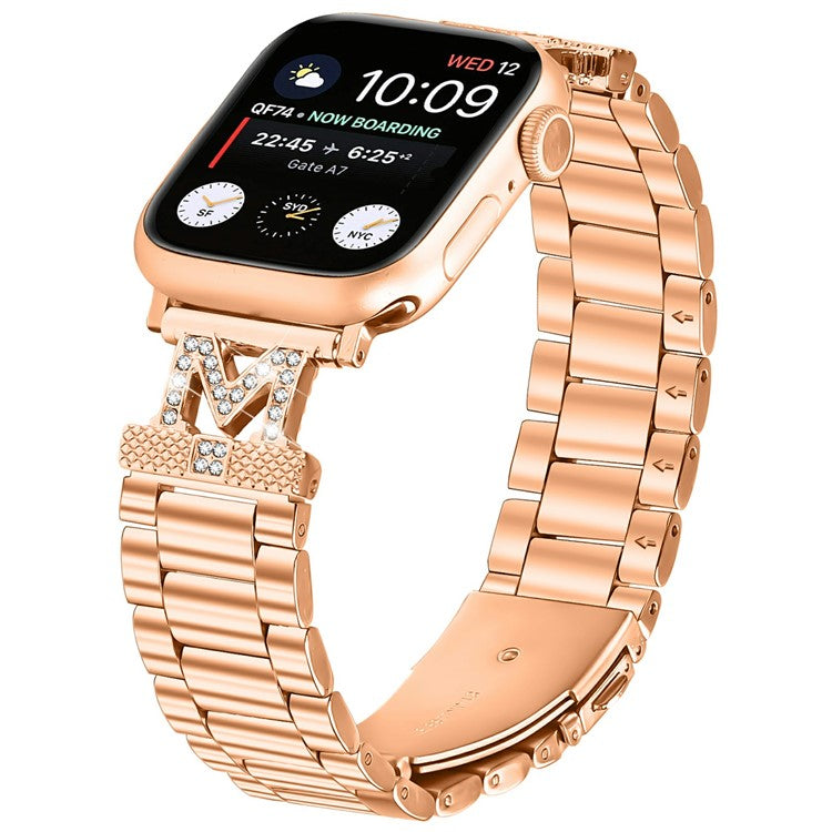 Watch Strap for Apple Watch Series 10 Ultra 9 8 7 SE 6 5 4 3 2 1 46mm 49mm 45mm 44mm 42mm M-Type Stainless Steel Band - Rose Gold