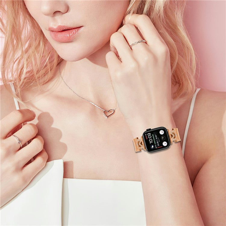 Watch Strap for Apple Watch Series 10 Ultra 9 8 7 SE 6 5 4 3 2 1 46mm 49mm 45mm 44mm 42mm M-Type Stainless Steel Band - Rose Gold