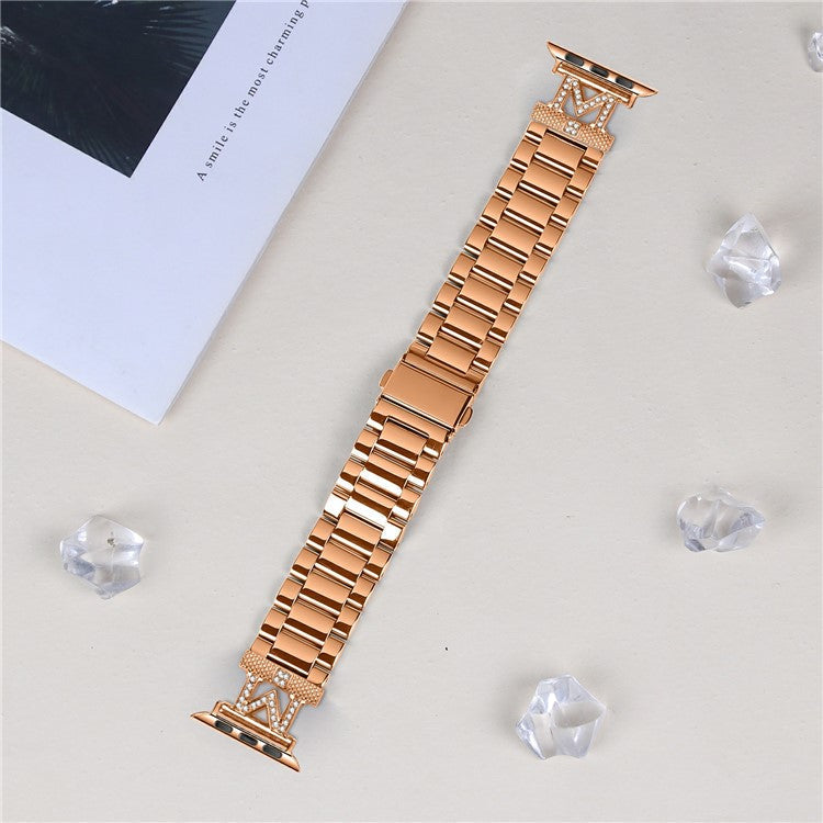 Watch Strap for Apple Watch Series 10 Ultra 9 8 7 SE 6 5 4 3 2 1 46mm 49mm 45mm 44mm 42mm M-Type Stainless Steel Band - Rose Gold