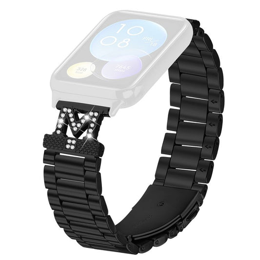 For Xiaomi Redmi Watch 4 Replacement Strap M-Type Rhinestones Decor Stainless Steel 3-Bead Watch Band - Black