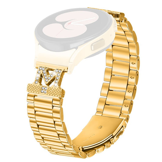 Watch Band with Quick Release Connector for Samsung Galaxy Watch6 40mm 44mm / Watch6 Classic 43mm 47mm , 3-Bead Stainless Steel Strap - Gold
