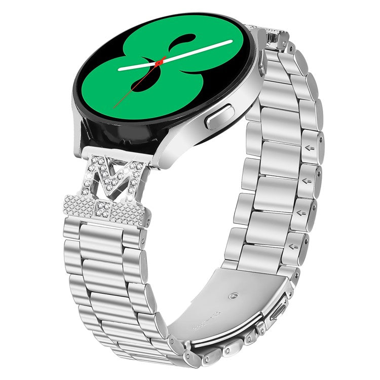 For Huami Amazfit GTR Mini Watch Strap Rhinestones Decor 3-Bead Silver Stainless Steel Band