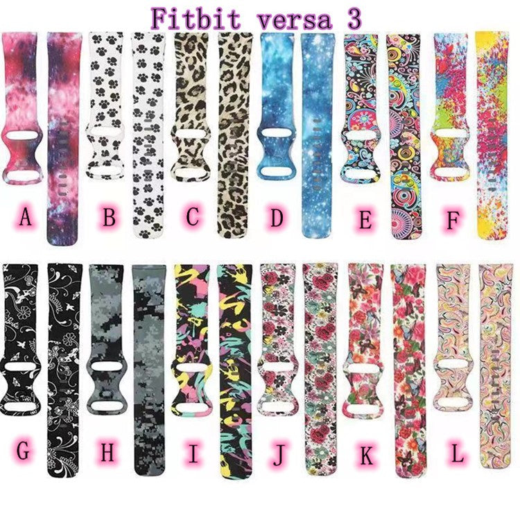 Pattern Printing Design Silicone Watch Band Strap Replacement Size L for Fitbit Versa 3 - Style K