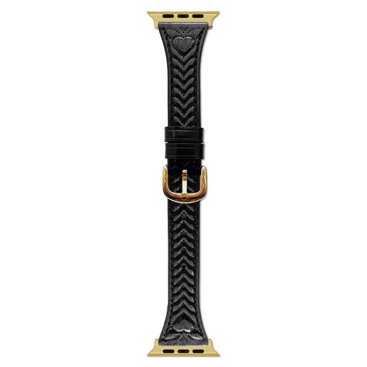 Watch Band For Apple Watch Series 10 Ultra 9 8 7 SE 6 5 4 3 2 1 46mm 49mm 45mm 44mm 42mm Heart Pattern Embossed Genuine Leather Strap - Black