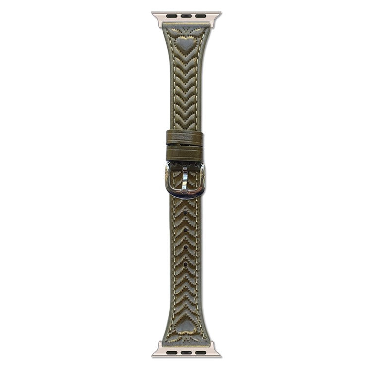 Watch Band For Apple Watch Series 10 Ultra 9 8 7 SE 6 5 4 3 2 1 46mm 49mm 45mm 44mm 42mm Heart Pattern Embossed Genuine Leather Strap - Green