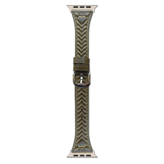 Watch Band For Apple Watch Series 10 Ultra 9 8 7 SE 6 5 4 3 2 1 46mm 49mm 45mm 44mm 42mm Heart Pattern Embossed Genuine Leather Strap - Green