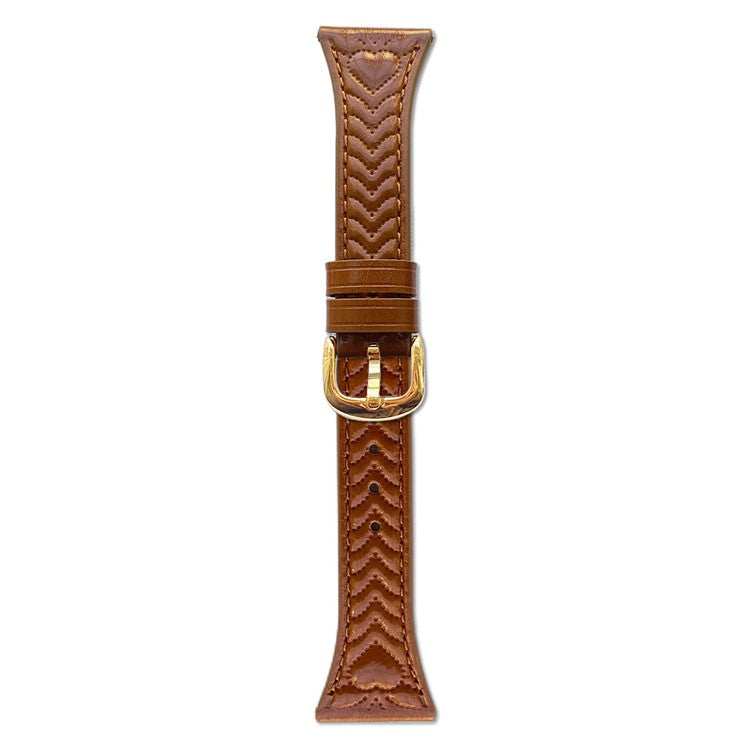 20mm Watch Band For Huawei Watch GT 3 42mm  /  GT 2 42mm  /  Samsung Galaxy Watch7 44mm 40mm Heart Pattern Embossed Genuine Leather Strap - Brown