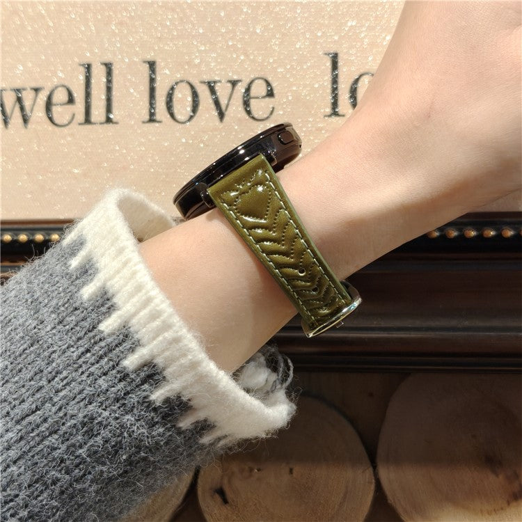 22mm Watch Band For Huawei Watch GT 5 Pro 46mm  /  GT 5 46mm  /  GT 4 46mm  /  Watch 4 Heart Pattern Embossed Genuine Leather Strap - Green