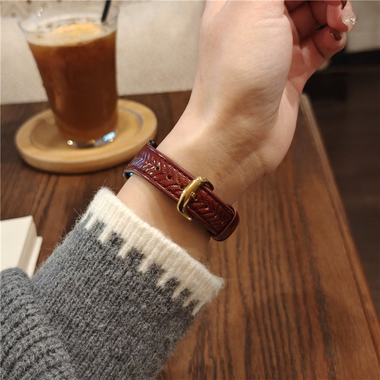 22mm Watch Band For Huawei Watch GT 5 Pro 46mm  /  GT 5 46mm  /  GT 4 46mm  /  Watch 4 Heart Pattern Embossed Genuine Leather Strap - Wine Red
