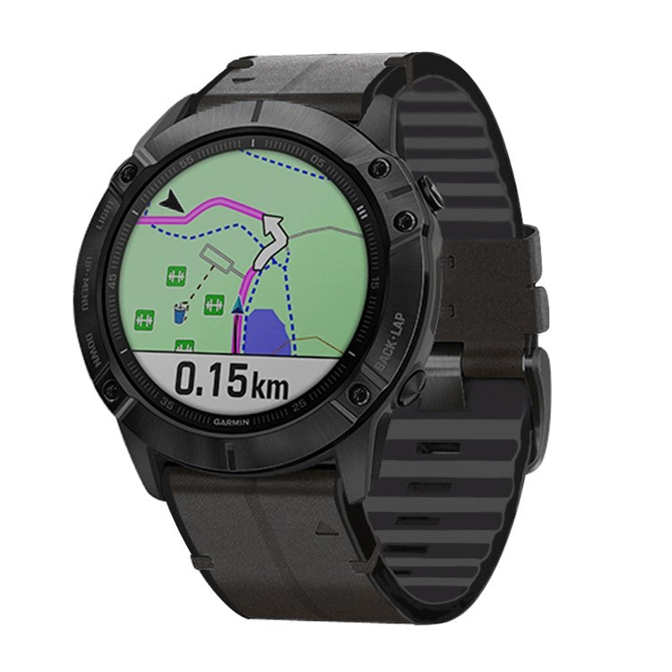 26MM PU Leather Surface+Silicone Smart Watch Band Strap for Garmin Watch - Black