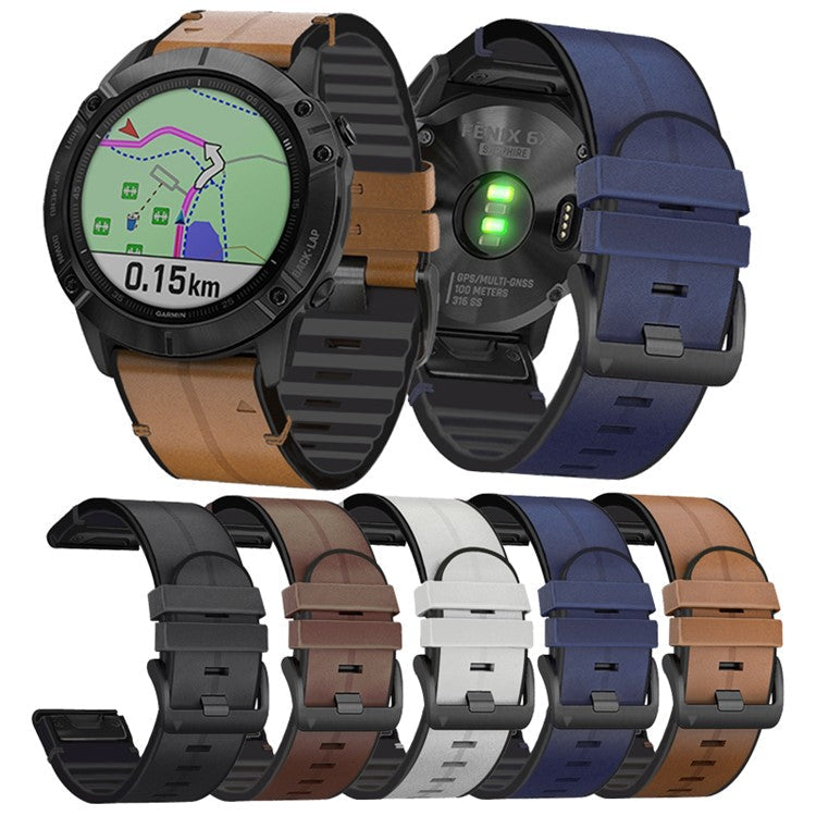 26MM PU Leather Surface+Silicone Smart Watch Band Strap for Garmin Watch - Black