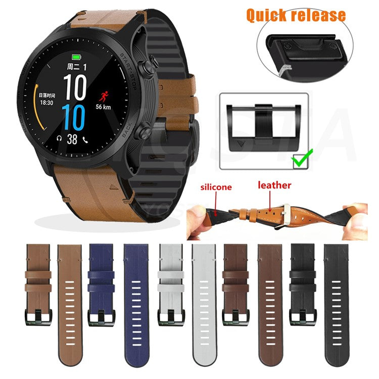 26MM PU Leather Surface+Silicone Smart Watch Band Strap for Garmin Watch - Black