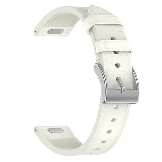 For Huawei Garmin Smartwatch Band 18mm Universal Top Layer Cowhide Leather Strap - White
