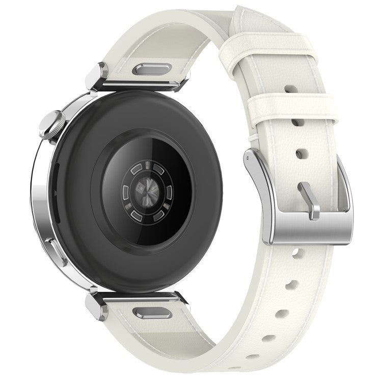 For Huawei Garmin Smartwatch Band 18mm Universal Top Layer Cowhide Leather Strap - White