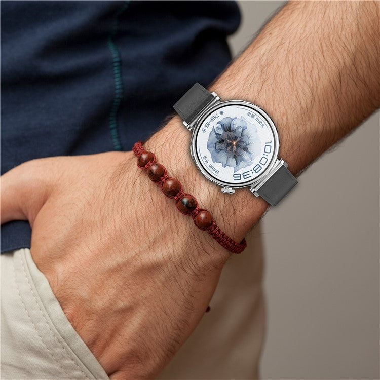 For Huawei Garmin Smartwatch Band 18mm Universal Top Layer Cowhide Leather Strap - White