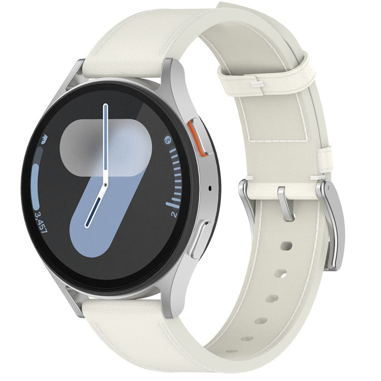 For Samsung Huawei Huami Garmin Smartwatch Band 20mm Universal Top Layer Cowhide Leather Strap - White
