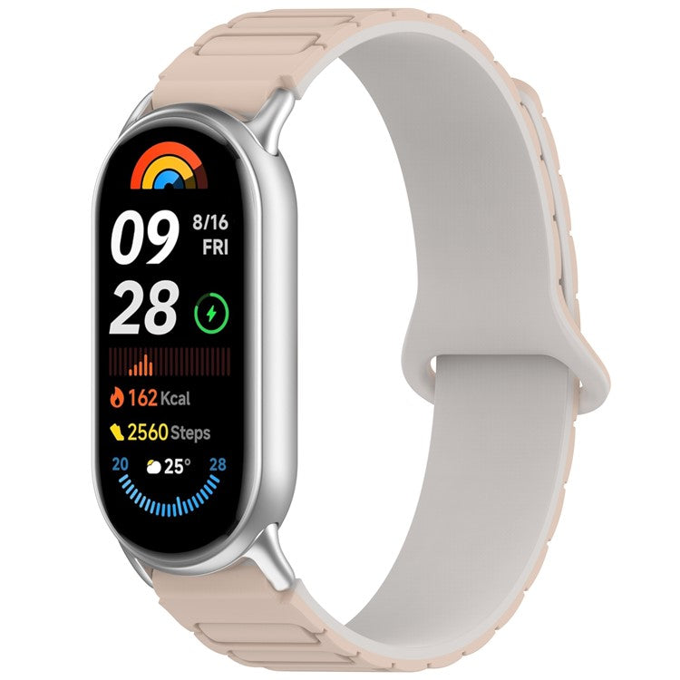 Magnetic Silicone Strap for Xiaomi Smart Band 9 NFC / 9 / 8 NFC / 8 Replacement Wristband with Connectors - Milk Tea+White