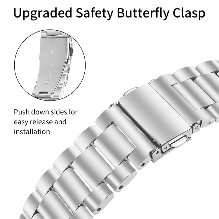 For Verizon Gizmo Watch 3 Band Rhinestones Decor 3-Bead Silver Stainless Steel Watch Strap