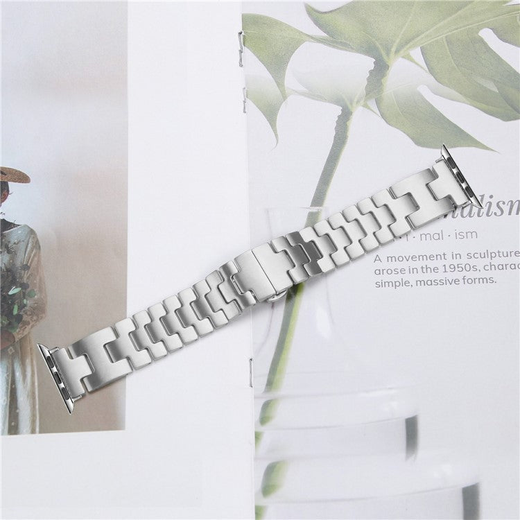 Watch Strap For Apple Watch Series 10 Ultra 9 8 7 SE 6 5 4 3 2 1 46mm 49mm 45mm 44mm 42mm H-Type Butterfly Clasp Stainless Steel Band Silver