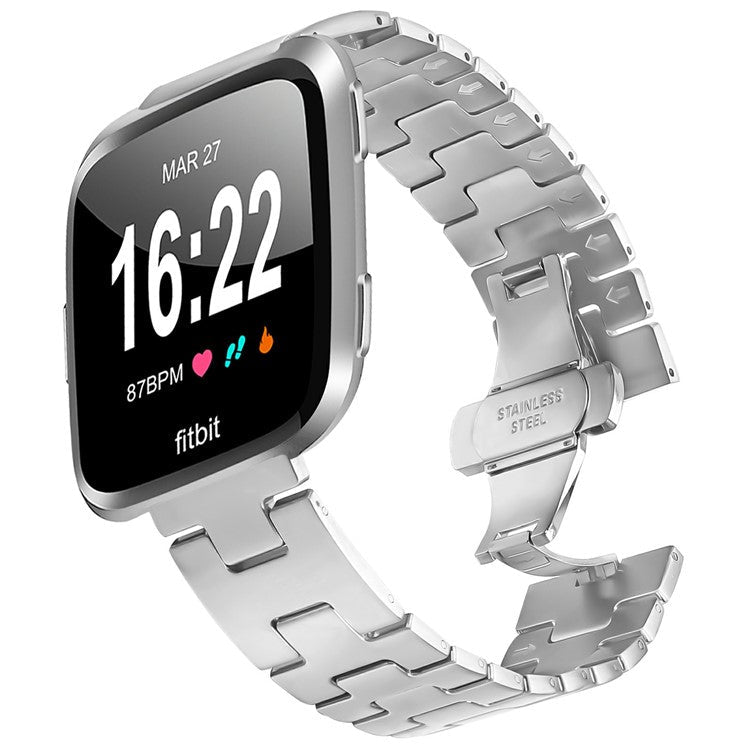 Watch Strap For Fitbit Versa Lite  /  Versa 2  /  Versa H-Type Butterfly Clasp Stainless Steel Band Silver