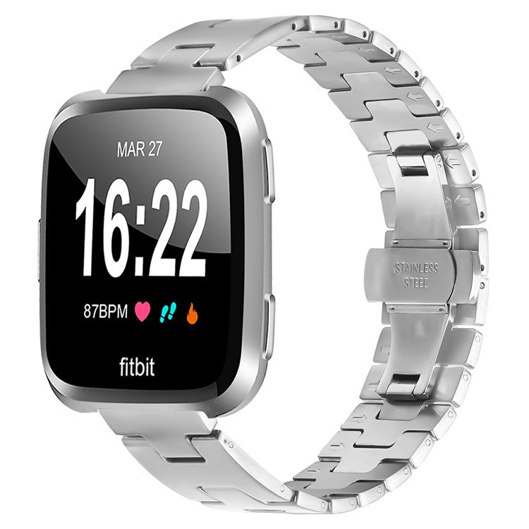 Watch Strap For Fitbit Versa Lite  /  Versa 2  /  Versa H-Type Butterfly Clasp Stainless Steel Band Silver