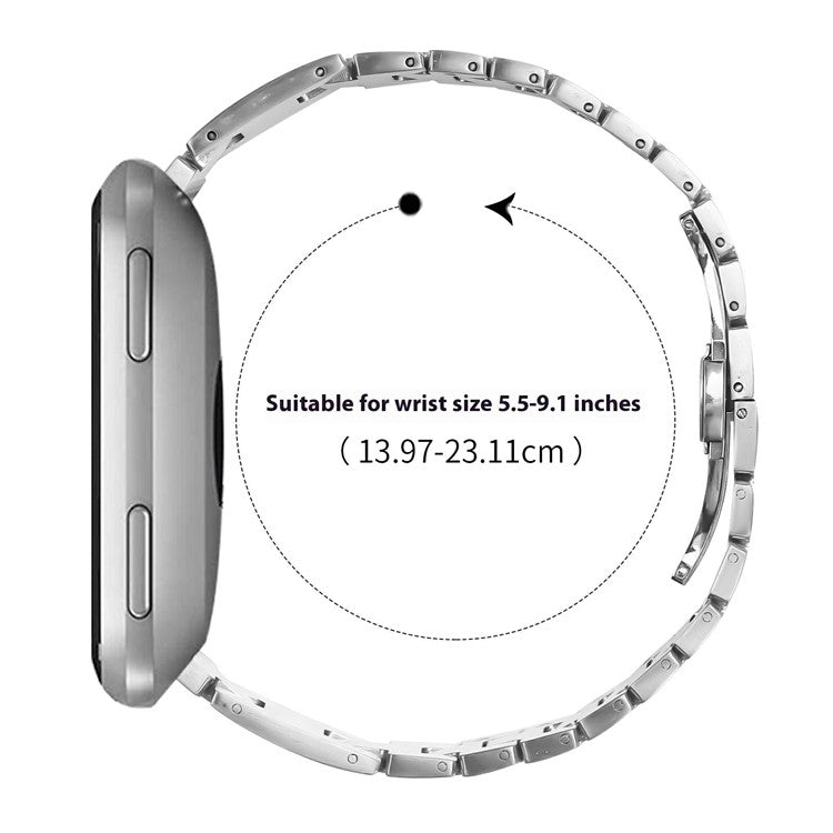 Watch Strap For Fitbit Versa Lite  /  Versa 2  /  Versa H-Type Butterfly Clasp Stainless Steel Band Silver