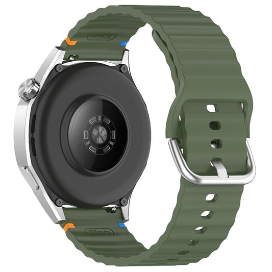20mm Silicone Watch Band Stitch Line Wave Design Wrist Strap for Huawei / Samsung / Garmin Smartwatches - Army Green