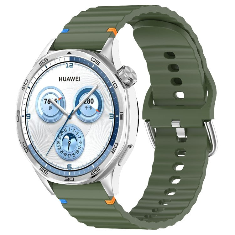 20mm Silicone Watch Band Stitch Line Wave Design Wrist Strap for Huawei / Samsung / Garmin Smartwatches - Army Green