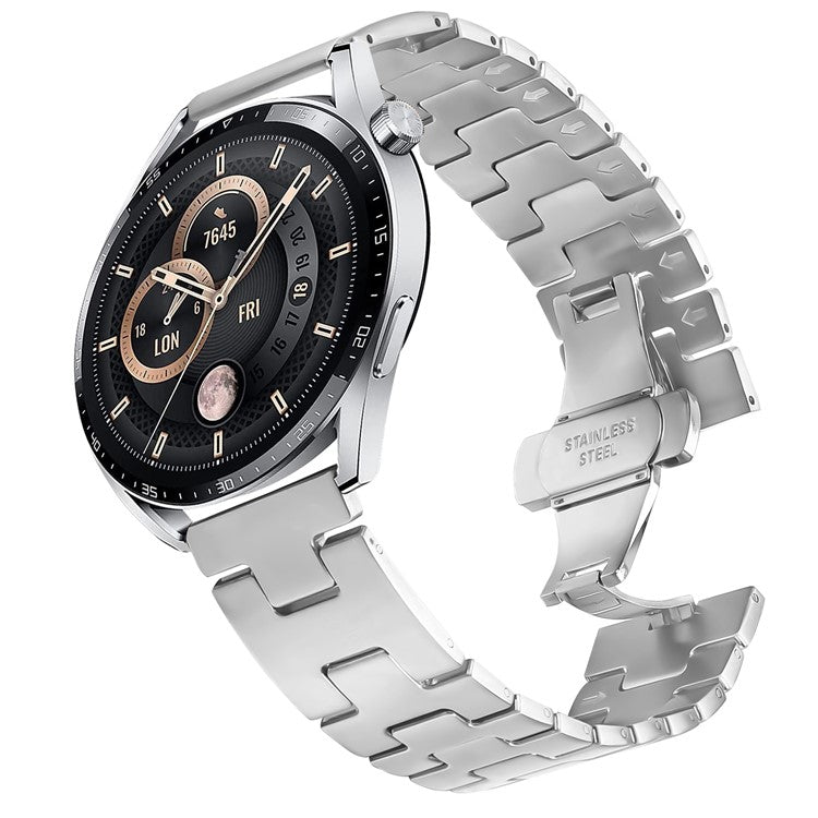 For Huawei Watch GT 3 46mm Replacement Strap H Type Butterfly Clasp Stainless Steel Watch Band Silver