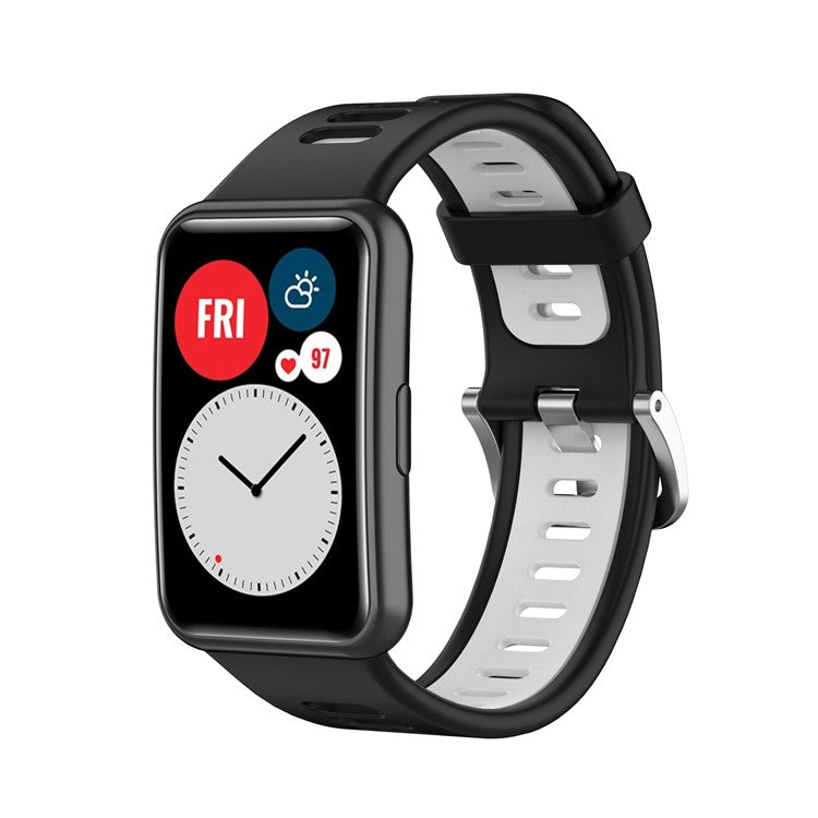 Dual Color Silicone Watch Strap for Huawei Watch Fit Special Edition B39 / (TIA-B09 / TIA-B19) - Black / White