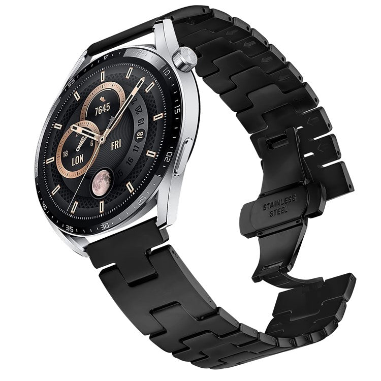 For Huawei Watch GT Replacement Strap H Type Metal Watch Band - Black