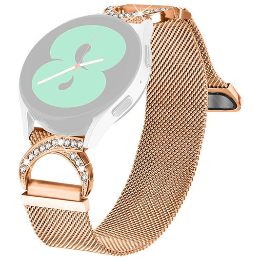 Watch Band for Samsung Galaxy Watch4 40mm / 44mm Milanese Metal Strap Rhinestone Decor - Rose Gold