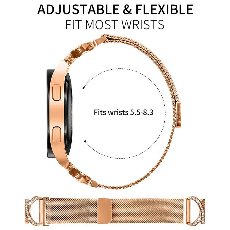 Watch Band for Samsung Galaxy Watch4 40mm / 44mm Milanese Metal Strap Rhinestone Decor - Rose Gold