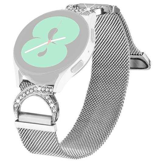 Watch Band for Samsung Galaxy Watch Active2 44mm / 40mm Milanese Silver Metal Strap Rhinestone Decor