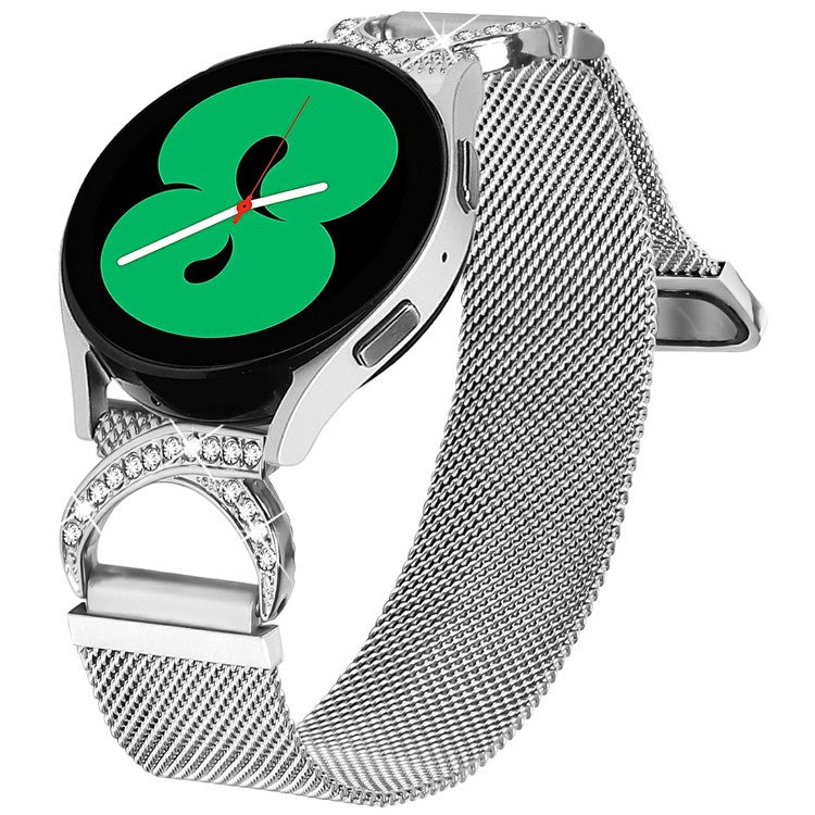 Watch Band for Samsung Galaxy Watch Active2 44mm / 40mm Milanese Silver Metal Strap Rhinestone Decor