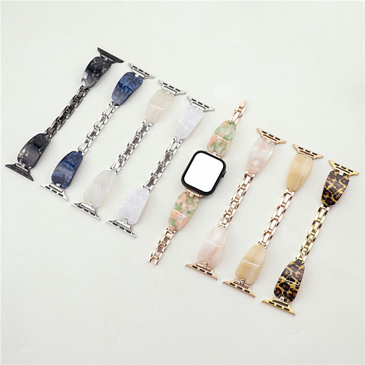 Watch Strap for Apple Watch Series 10 9 8 7 SE 6 5 4 3 2 1 42mm 41mm 40mm 38mm Rhinestone Decor Resin Metal Wrist Band - Black
