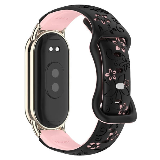 For Xiaomi Smart Band 9 / 8 Embossed Silicone Dual Color Strap Replacement Wristband - Black+Pink