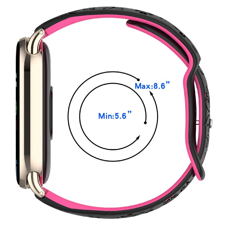 For Xiaomi Smart Band 9 / 8 Embossed Silicone Dual Color Strap Replacement Wristband - Black+Pink