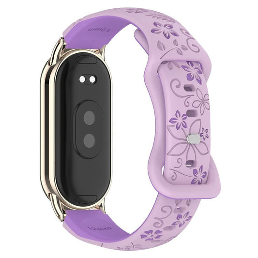 For Xiaomi Smart Band 9 / 8 Embossed Silicone Dual Color Strap Replacement Wristband - Lavender+Purple