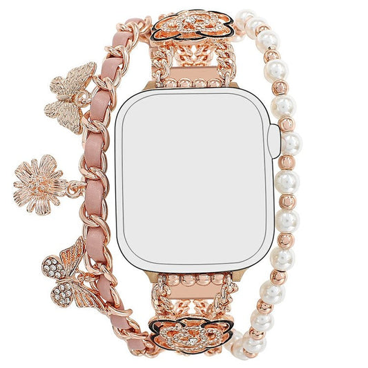 Zinc Alloy Bracelet Strap for Apple Watch Series 10 Ultra 9 8 7 SE 6 5 4 3 2 1 46mm 49mm 45mm 44mm 42mm Flower Butterfly Watch Band - Pink
