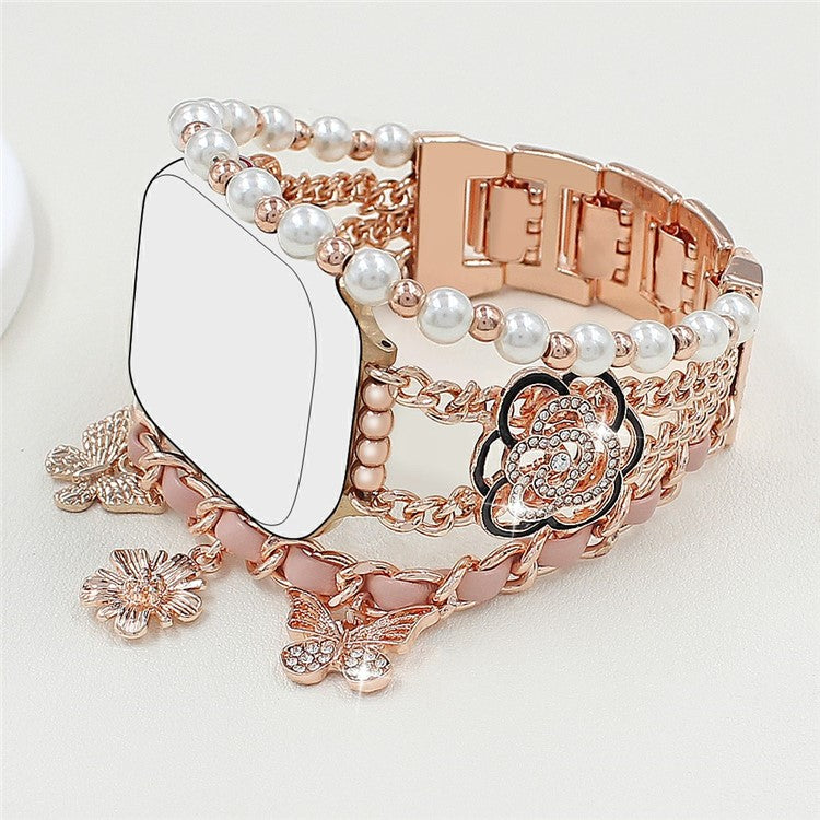 Zinc Alloy Bracelet Strap for Apple Watch Series 10 Ultra 9 8 7 SE 6 5 4 3 2 1 46mm 49mm 45mm 44mm 42mm Flower Butterfly Watch Band - Pink