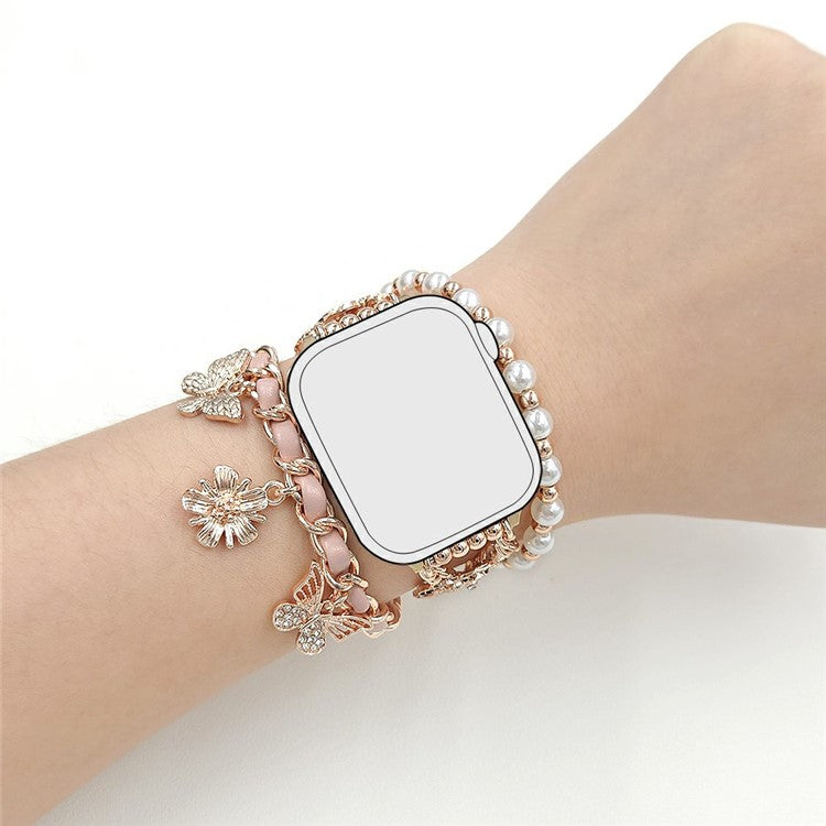 Zinc Alloy Bracelet Strap for Apple Watch Series 10 Ultra 9 8 7 SE 6 5 4 3 2 1 46mm 49mm 45mm 44mm 42mm Flower Butterfly Watch Band - Pink