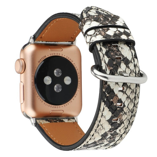 Leather Watch Strap for Apple Watch Series 10 9 8 7 SE 6 5 4 3 2 1 42mm 41mm 40mm 38mm Snakeskin Print Wrist Band - Grey