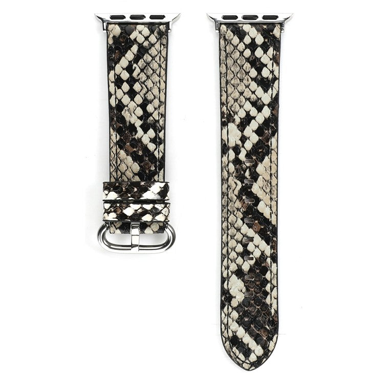 Leather Watch Strap for Apple Watch Series 10 9 8 7 SE 6 5 4 3 2 1 42mm 41mm 40mm 38mm Snakeskin Print Wrist Band - Grey